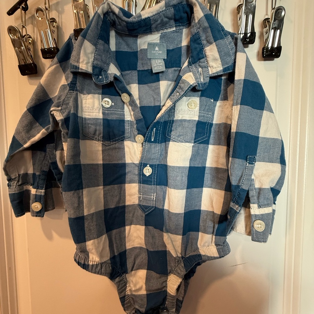 BabyGap Blue and White Checkered Bodysuit